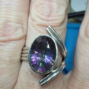 Silver Ring with Purple Mystic Topaz Oval Gemstone